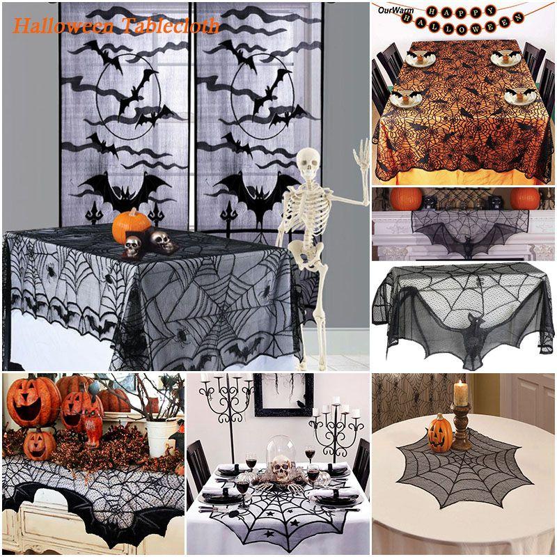 Жуткая черная кружевная дорожка на стол с замысловатым дизайном паутины для Хэллоуина