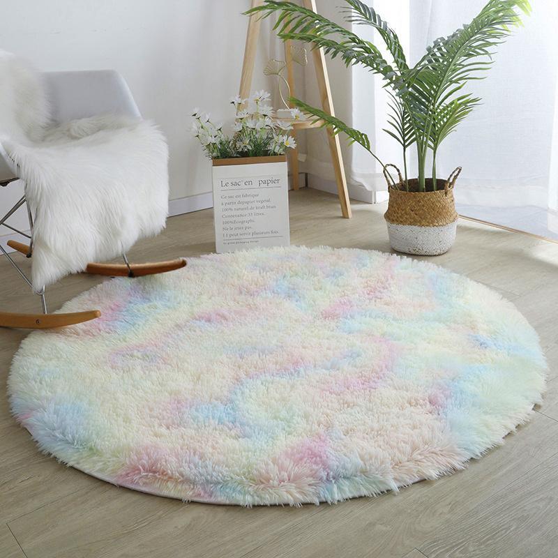 Плюшевый круглый ковер оранжевый тай-дай градиентный игровой коврик скандинавский декор круглый ковер для девочек мягкий милый коврик для стула ковер для спальни