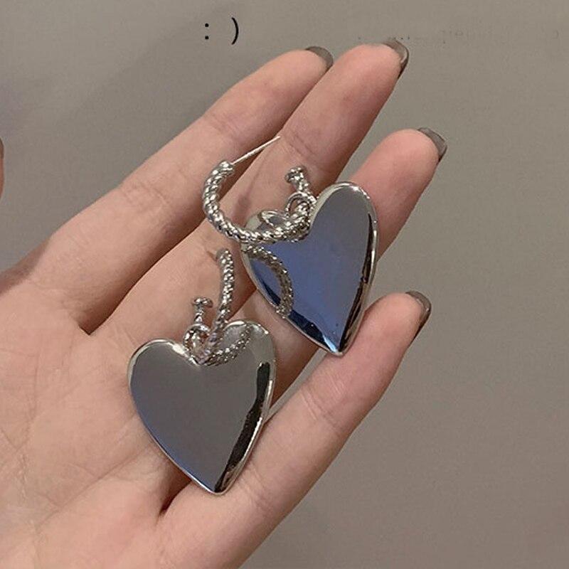 Модные серьги с кристаллами в виде большого сердца для женщин, бижутерия, геометрические серьги со стразами, эффектные ювелирные изделия, подарки