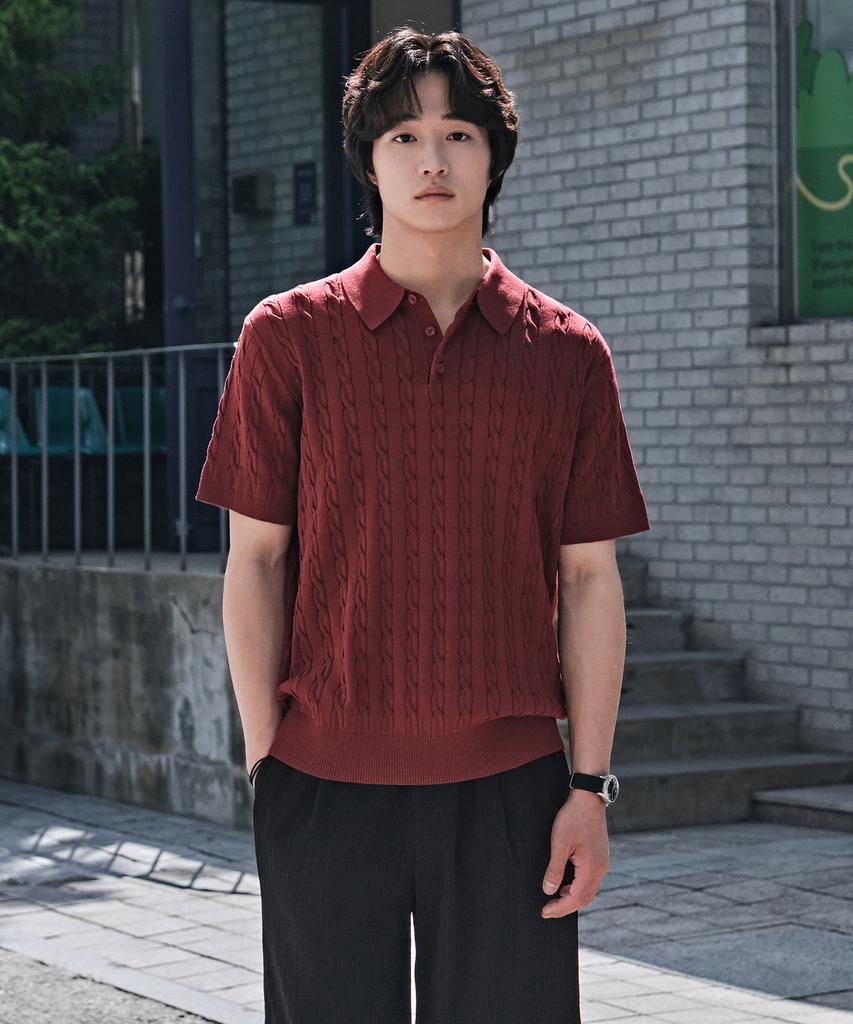 STCO Diems Ice Touch Cable Short Sleeve Knit_Red (Classic Fit)_Dktxb62Csr