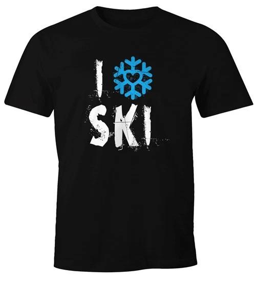 Mens T-Shirt I Love Ski I Love Ski Winter Sportsman Skier Fun Shirt