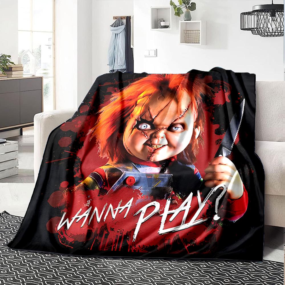 Chucky's Creepy Knife Play Flannel Blanket, Soft Polyester, Modern Design, All-Season for Camping, Travel, Gifts for holidays or birthdays
