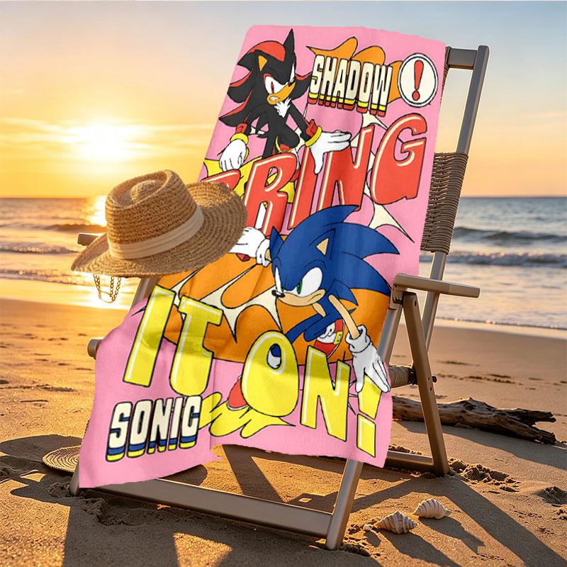 Sonic Print Beach Towel Design, Soft, Lightweight. for Home Bathroom, Spa, Pool, Yoga, Surfing, Camping, Gift for Family, Friend