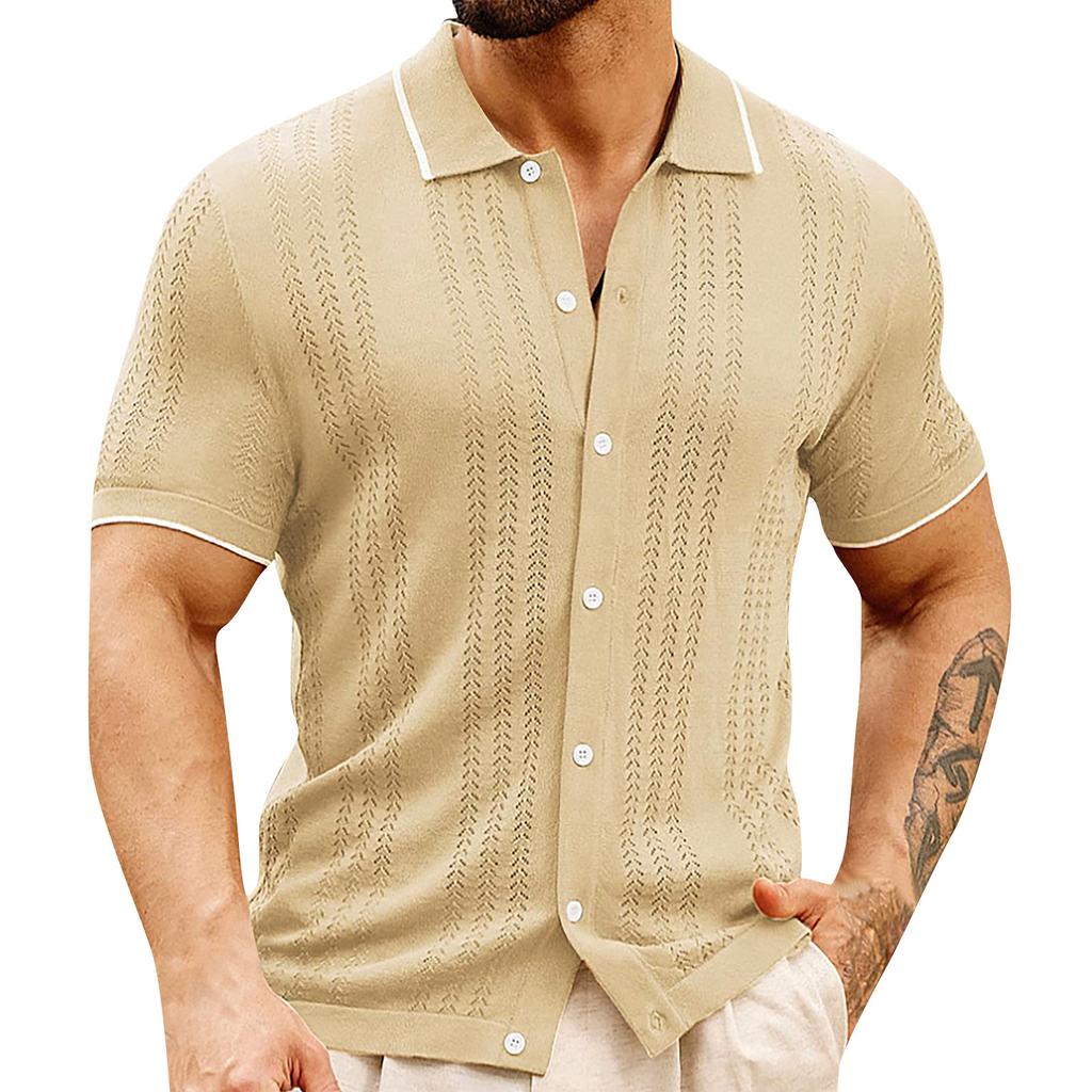 Мужская летняя трикотажная рубашка с короткими рукавами и лацканами, тонкая модная дышащая мужская деловая рубашка