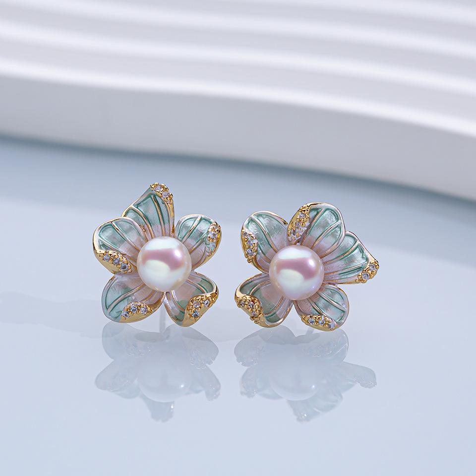 Серьги-пусеты из натурального пресноводного жемчуга, лепестки цветка, 8 капель масла, роскошные серьги высокого класса