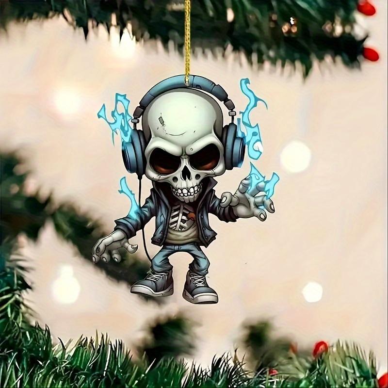 Уникальный акриловый череп для автомобиля - 2D плоский мультяшный дизайн, идеально подходит для украшения салона автомобиля, 3,15" x 2,165"