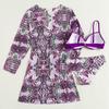 3 Set Piece Womens Swimwear Bikini Mesh Split Floral Swimwear Bikini European Style Sexy Backless Push Up Swimsuit Beach Bathing Suits