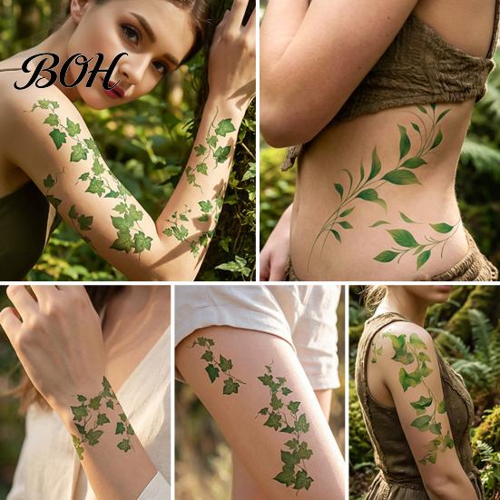 Temporary Tattoo Stickers Fake Vine Tattoos, Waterproof Leaf Stickers, Green Plant Tattoos Ivy Body Art for Women Girls, Boho Festival Decor Realistic