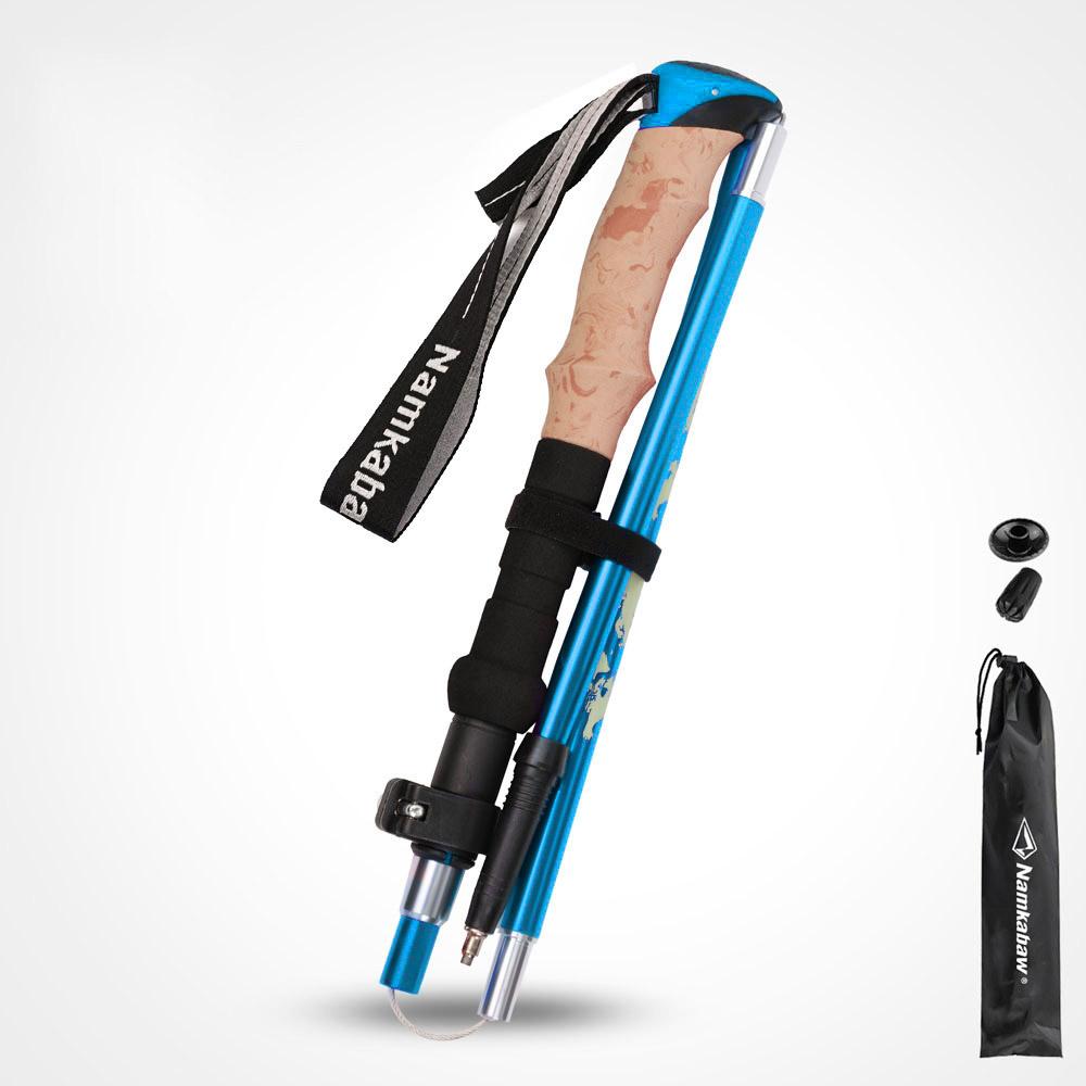 Short Adjustable 3-Section Folding Trekking Poles Lightweight Aluminum Alloy with Cork EVA Grip for Outdoor Hiking Camping