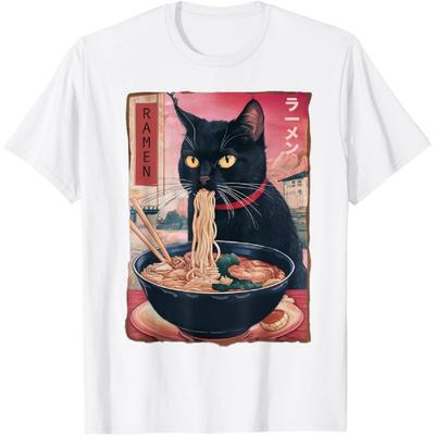 NeotoBatAO Кошка Рамен Лапша Японский Каваи Аниме Рамен Кошка Мужчины Жить Футболка