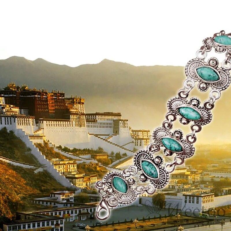 Модный винтажный богемный стиль, бирюзовый браслет, женские украшения, красивый браслет с подвесками