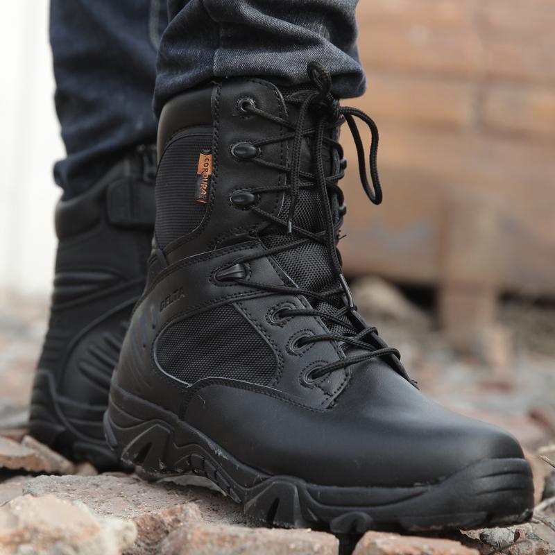 Мужские военные ботинки зимние кожаные черные боевые ботинки Special Force Desert Ankle Combat Boots Защитная рабочая обувь Ботинки