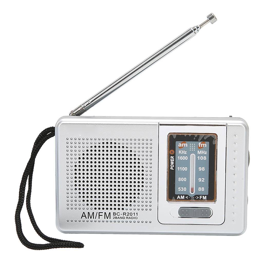AM FM Radio Battery Operated Built In Speaker Portable Pocket Radio for Outdoor Travel Silver Grey