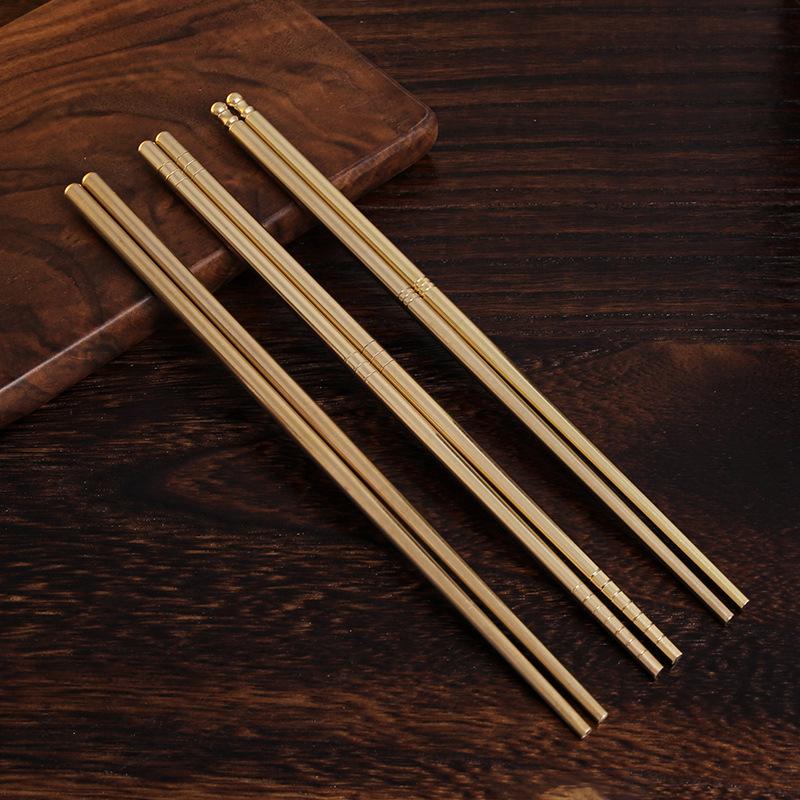 Premium Pure Brass Chopsticks Traditional Chinese Copper Chopsticks Anti-Slip Reusable Metal Tableware For Home Dining Gift