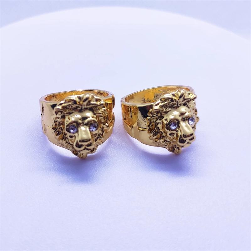 Golden Lion Head Ring Stainless Steel Ring Cool Boy Band Party Lion Domineering Men's Ring Unisex Punk Jewelry KTY