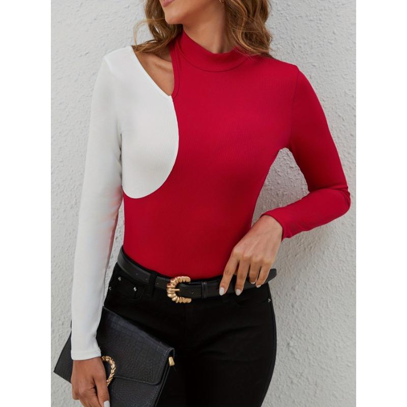 YYFS Women's Fashion Casual Spring Fall Colour Block Print Long Sleeve O-Neck Blouses & Shirts