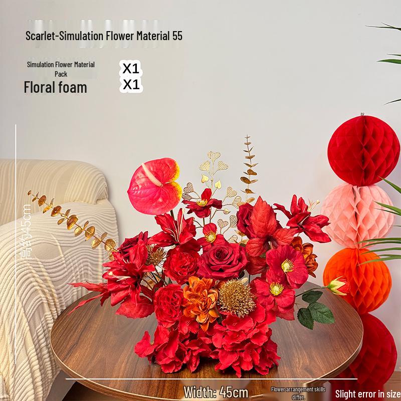 Red Wedding Floral Arrangement - Artificial Flowers for Living Room & New Home Decor