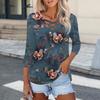 Женская модная свободная футболка с перекрестным V-образным вырезом и семью рукавами, повседневный топ с винтажным цветочным принтом