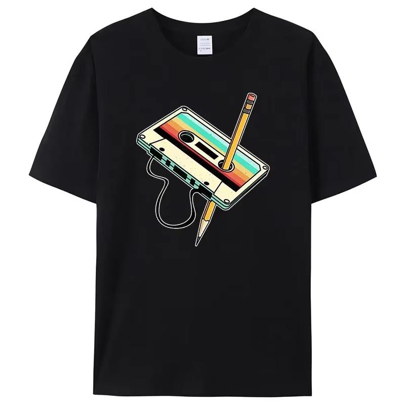 Unisex Short Sleeve 80s Cassette Tape Pencil 1980s Retro Vintage Throwback Music TShirt Unisex Clothing Vintage T Shirt Camisetas