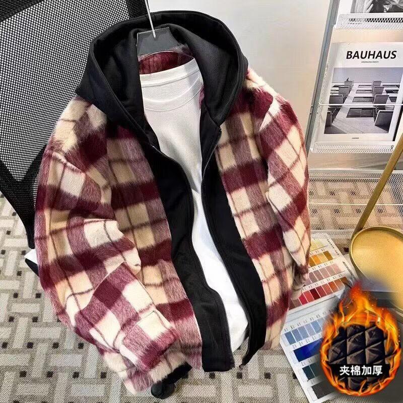 Mens Warm Wool-Blend Hooded Jacket Casual Oversized Outerwear