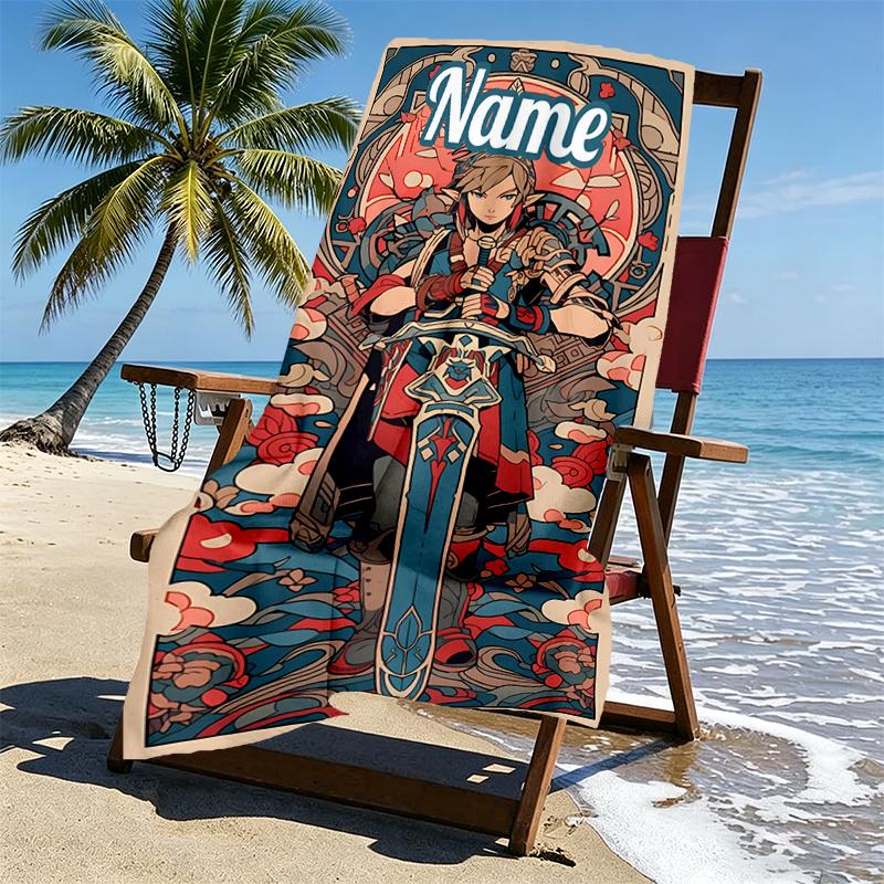 Custom Name Personalized The Legend of Zelda Print Beach Towel, for Trip Camping Beach Party Home Decor, Birthday Gift for Family & Friends