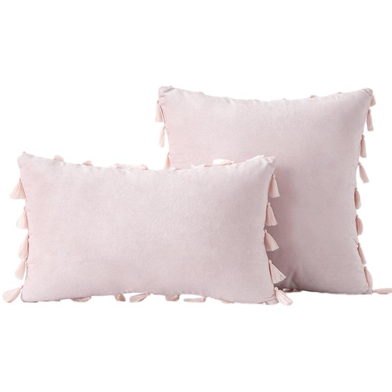 Упаковка из 2 осенних бархатных мягких однотонных декоративных наволочек с кисточками и бахромой в стиле бохо, чехол для дивана-кровати 18 x 18 дюймов