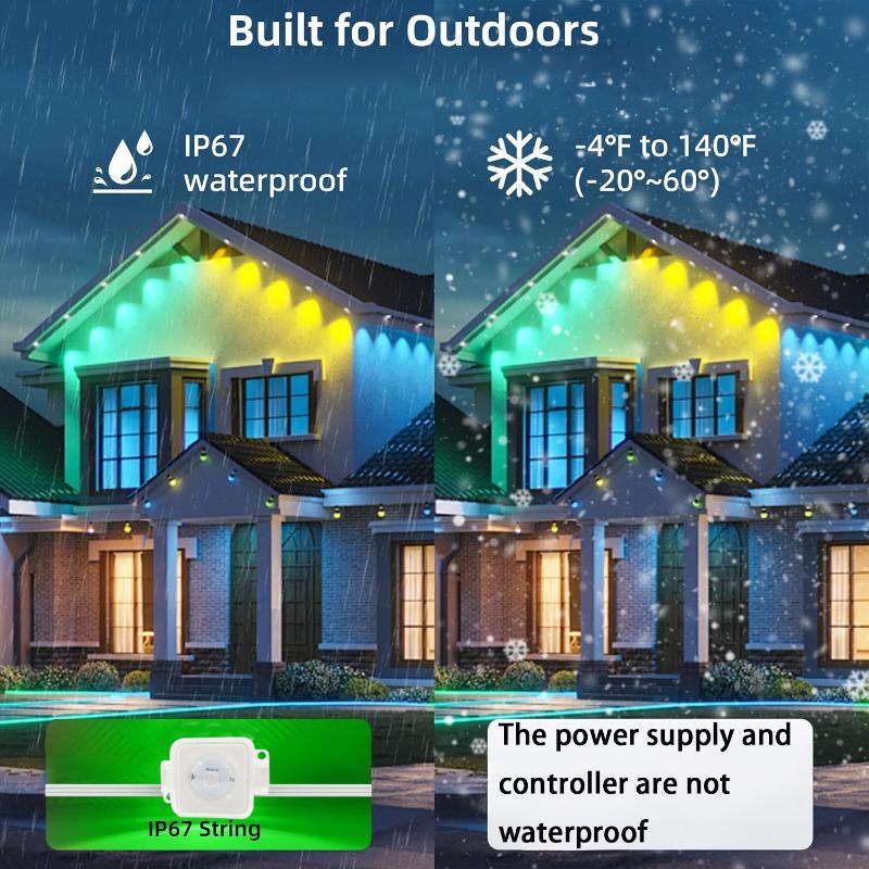 150/200ft LED Eaves Lights RGB LED Permanent Outdoor Lights DIY Colors IP67 Waterproof Eaves Lighting for House Poof Patio Decor