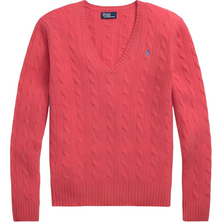 Свитер с V-образным вырезом и вышитым логотипом Polo Ralph Lauren, однотонный, с длинным рукавом, женский, 211910422-021