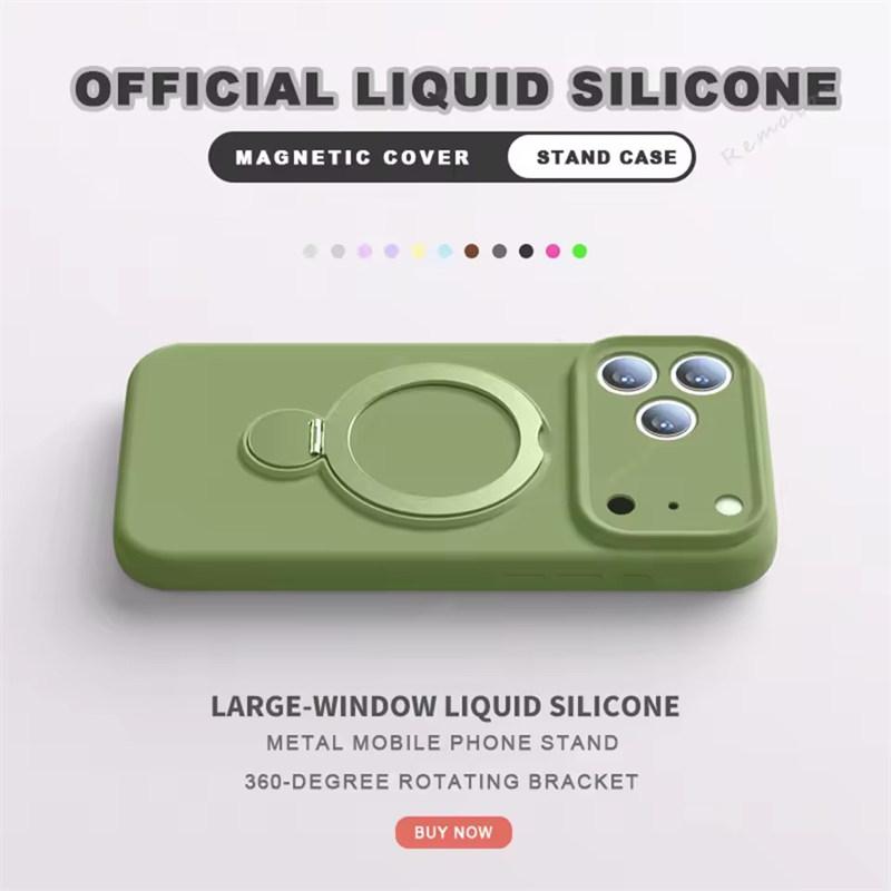 360 Магнитная подставка Жидкий силиконовый чехол для телефона Для iPhone 17 Air 13 14 15 16 Pro Max Plus Magsafe Держатель для зарядки Защитный чехол