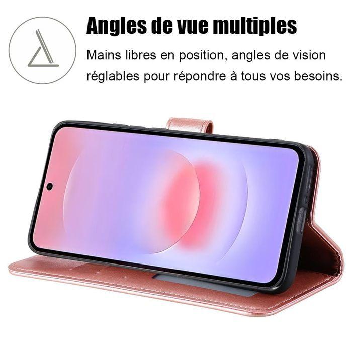 Coque pour Samsung Galaxy A37 5G, Antichoc Anti-Rayures Cuir PU Rose Motif Oriental - 2 Vitres