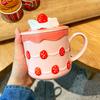 400ml Ceramic Coffee Mug Strawberry Water Cup with Lid and Spoon Strawberry Tea Cup Water Bottle Porcelain Mugs Coffee Cups