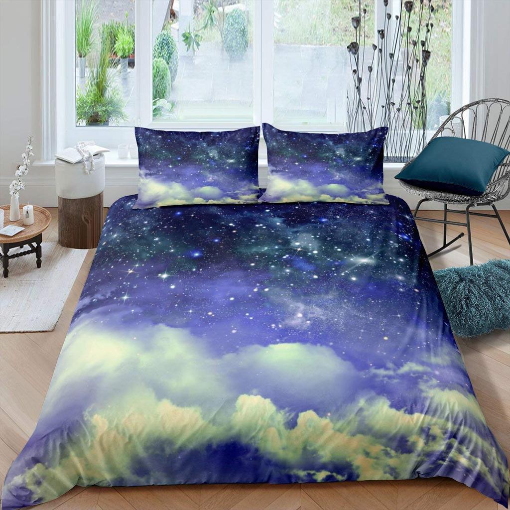 Королевский пододеяльник «Звездное небо» Красочный комплект постельного белья «Галактика» Космическое пространство 2/3 шт. Пододеяльник Блестящий полиэстер Чехол для одеяла