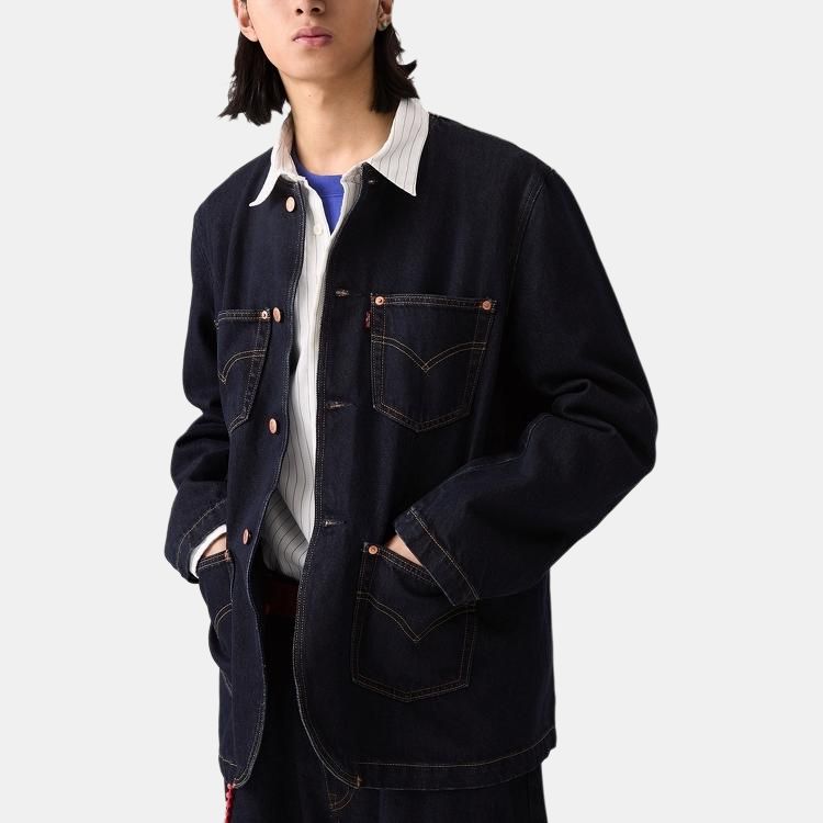 Levis Повседневная Удобная Простая Джинсовая Куртка с Круглым Вырезом и Длинными Рукавами Мужские куртки Темно-синяя 003KY-0002