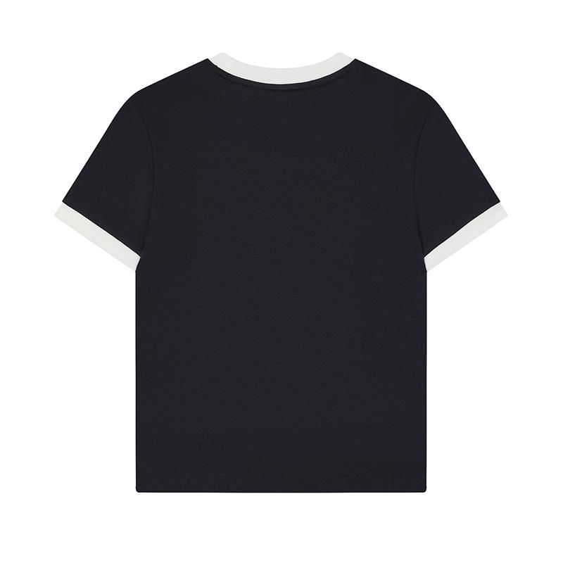 Fila Футболка женская с логотипом, цветной блок, теннисная, повседневная, модная, в рубчик, с круглым вырезом, с коротким рукавом, топы, легендарно-синий F11W339105FNV