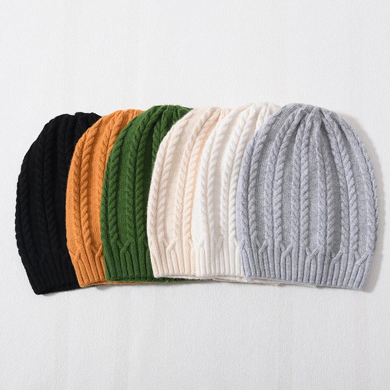 Versatile warm rabbit down knitted hat women's solid color outdoor twist pattern wool hat winter ear protection windproof