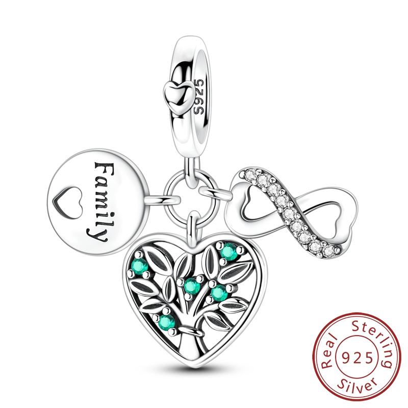 Original Real 925 Sterling Silver Bead Charm Heart Infinite Family Tree Pendant Fit Original Bracelet For Women DIY Jewelry Gift
