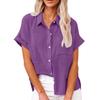 Новая летняя женская однотонная льняная рубашка с коротким рукавом свободного покроя