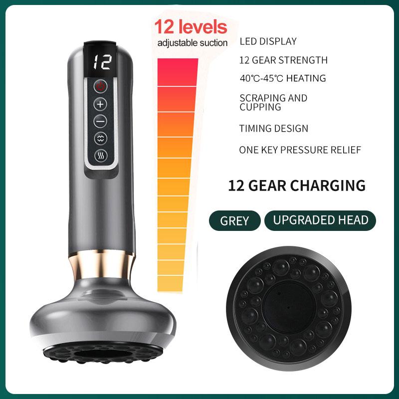 6/12 передач Электрический массажер для вакуумной терапии Вакуумная присоска Гуаша Антицеллюлитный Красота Здоровье Скребок Тепло Массаж для похудения тела