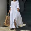 Women's Spring Summer Cotton Linen Maxi Dress Shirt Collar Long Sleeve Button Down Loose Plus Size Casual Dress with Pockets for Daily Vacation Wear
