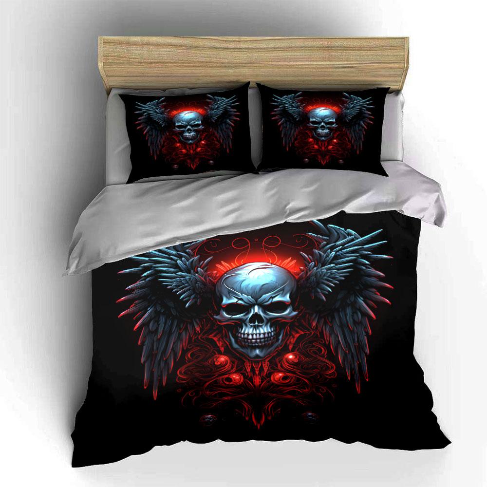 Skull with Wings Gothic Style Bedding Duvet Cover Set (1*Duvet Cover 2*Pillowcases, without duvet insert)