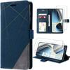Case for Samsung Galaxy A36 5G - BOOLING - Elegant Synthetic Leather Flip Case - Navy Blue - 2 Tempered Glass