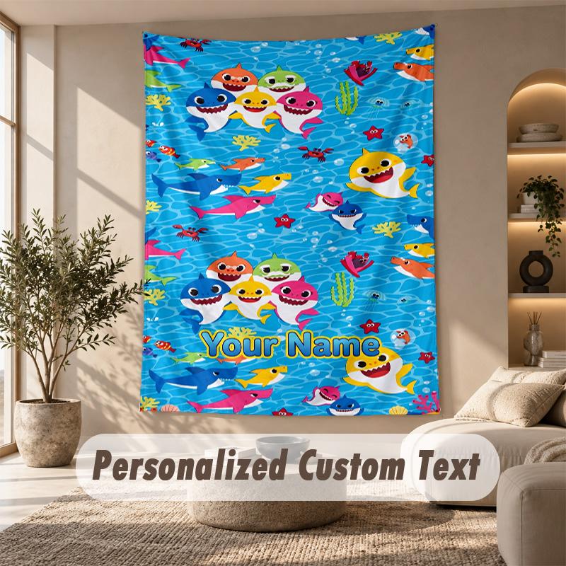 Baby Shark Tapestry, Personalized Custom Text, Wall Hanging Tapestry For Living Room Home Wall Decor