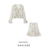 Kaslead New Arrival Women's Clothing Fashion Style Fashion Floral Flounce Short Long Sleeves Tops Skirt Suit