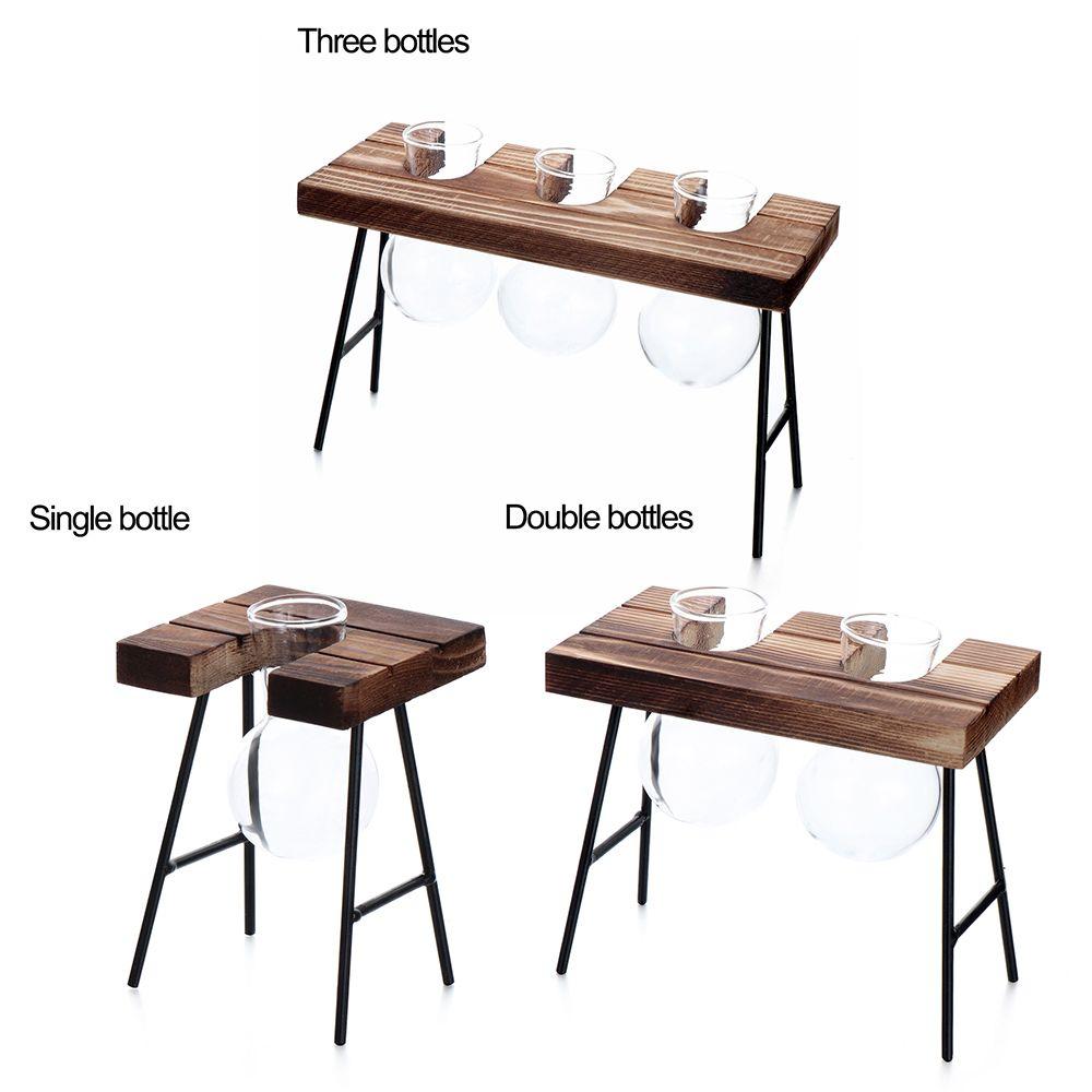 Vintage Bonsai Flower Pot Hydroponic Plant Vases Glass Vase Terrarium Tabletop Tray Wooden Frame Home Decor