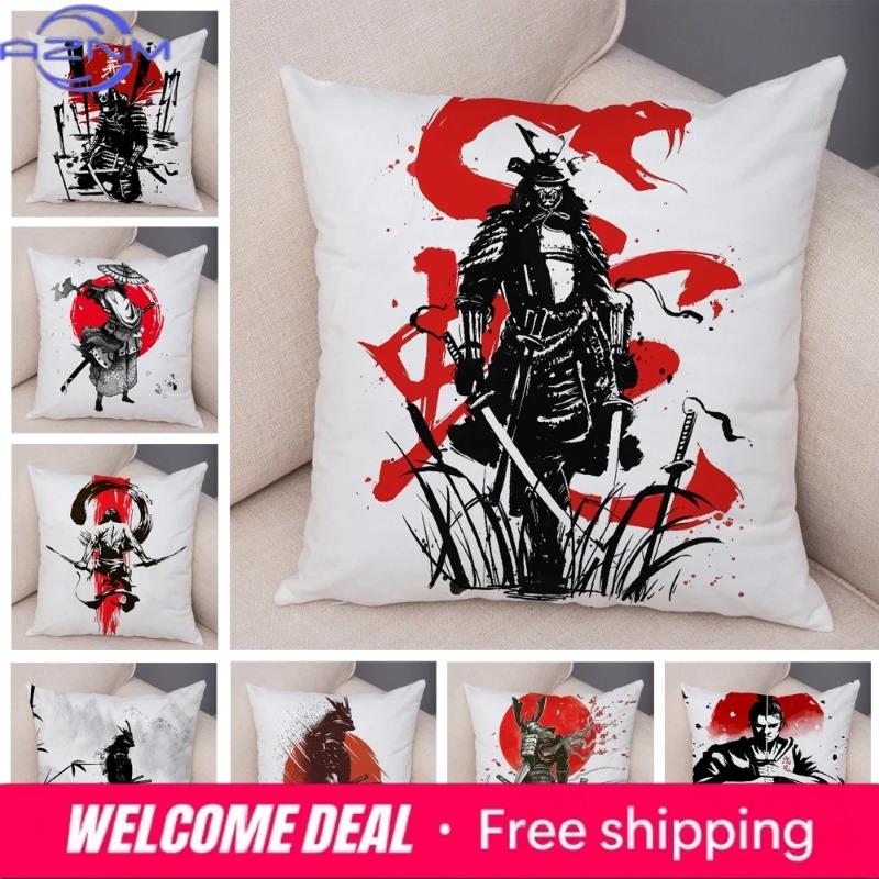 Чехол для подушки в японском стиле Ink Warrior для дивана, дома, с двойным принтом, декор, красивый пейзаж, наволочка для девочки, мягкий плюшевый чехол для подушки
