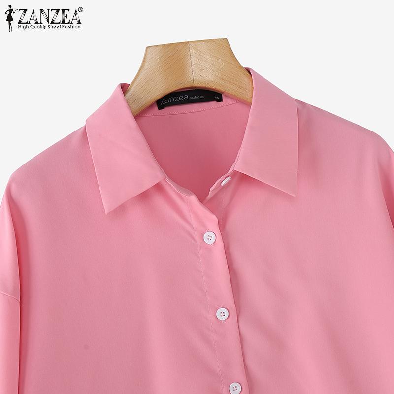 ZANZEA Women Vintage Shirt Collar Irregular Hem Long Sleeve Shirts