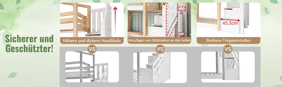 (=AB30604567W) Children's Treehouse 90 x 200 cm, Bunk Bed in Window, Storage and Fall Protection, Natural & White – 2x Slatted Base (Without Mattress)