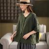 Women Summer Shirts V-Neck Half Sleeve Tops Solid Color Button Female Loose Casual Blouses