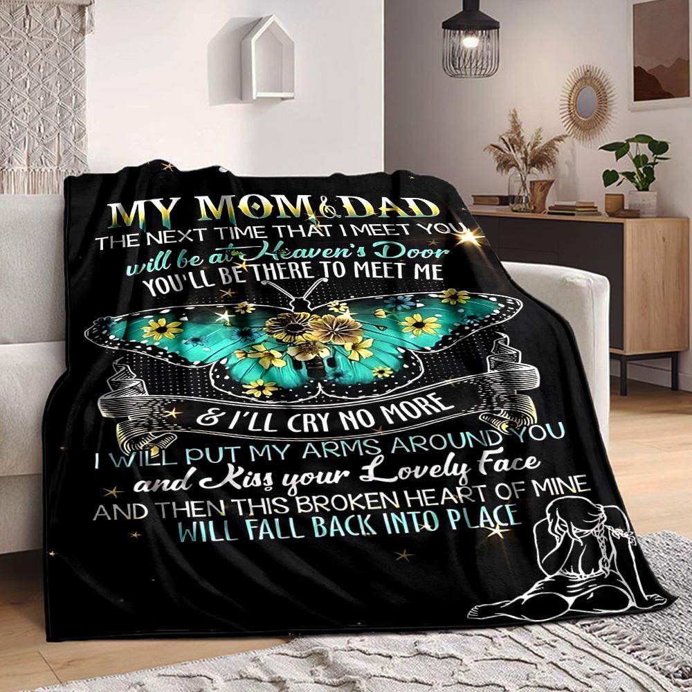 1pc Mom & Dad Memorial Quote Blanket - Perfect Gift for Birthdays, Christmas & Halloween- Soft, Warm & Versatile yy250909101