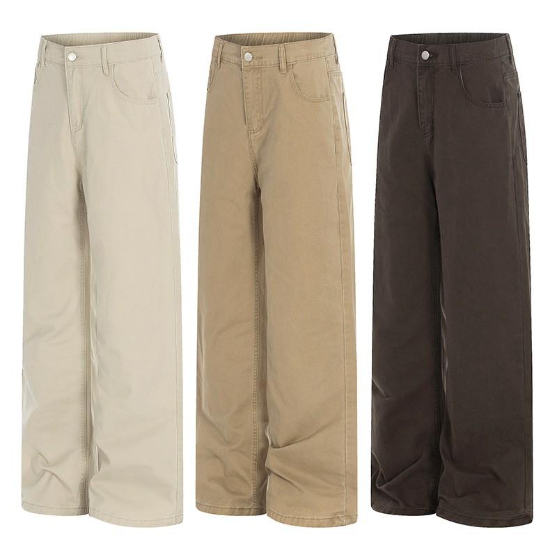 Unisex Cotton Straight Leg Casual Pants In Earth Tones Vintage Style Wear